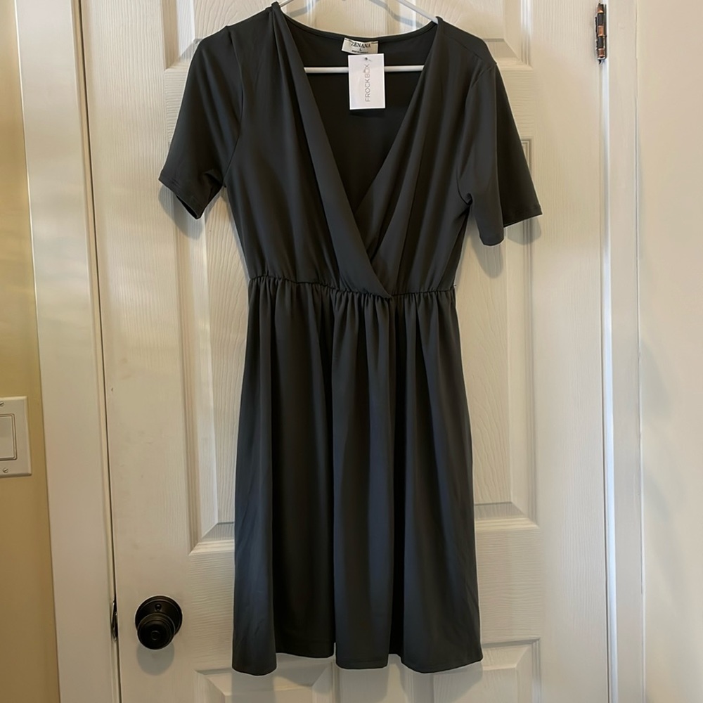 Zenana grey gray surplice faux wrap jersey tee dress